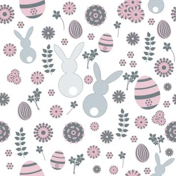  Pink and  Grey  Easter Seamless Pattern 스톡 일러스트