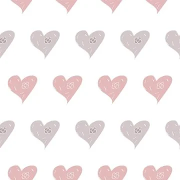 Pink And Grey Hearts Vector Repeatable Pattern On White Stock Illustration