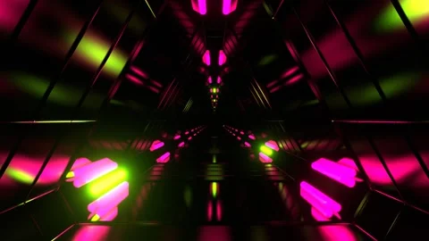 Pink and Light Green Fantasy Science Corridor with Flashing Lights Backgroun Stock Footage 305550153