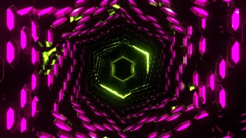 Pink and Light Green Hexagonal Neon Honeycomb Tunnel Background VJ Loop in 4 Stock Footage 312798153