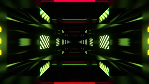 Pink and Light Green Rhythmically Shimmering Striped Tunnel Background VJ Lo Stock Footage 304661682