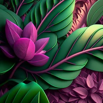 Pink and lilac flowers with green stems and leaves. Stock Illustration