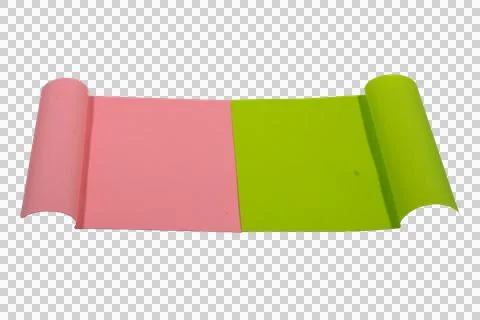 Pink and lime green sheets of paper, curled at the ends and laid side Stock Photos