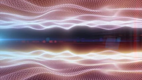 Pink and magenta abstract data field with glowing particle waves, warm ligh.. Stock Illustration