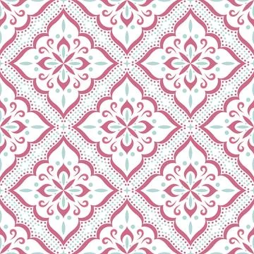 Pink and Mint Seamless Repeating Floral Pattern Stock Illustration
