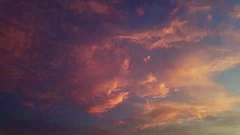 Pink And Orange Clouds - Sunset Sky - Low Angle Stock Footage 345060550