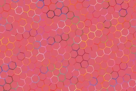 Pink and orange hexagon pattern with black lines background イラスト素材