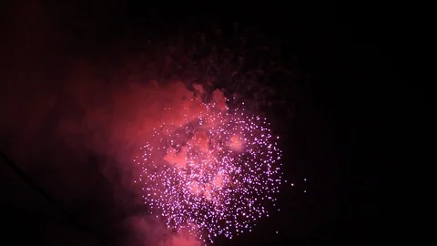 Pink And Purple Colourful Firework Display Late At Night, Spanish Festival  Stock Footage 112026800