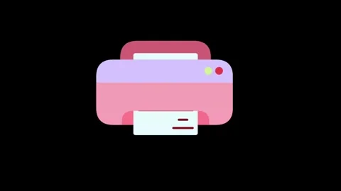 Pink and purple flat icon printer printing document on black background Stock Footage 323448125