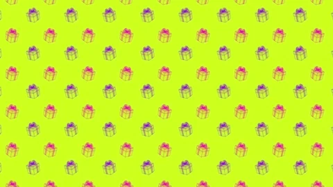 Pink and purple gift boxes are moving in different directions on a green Stock Footage 312499754