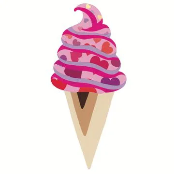 Pink and Purple Hearts Ice Cream Cone Sticker Collage Stock Illustration