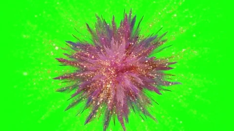 Pink and purple powder explosion with golden glitter particles on green screen Stock Footage 344368582