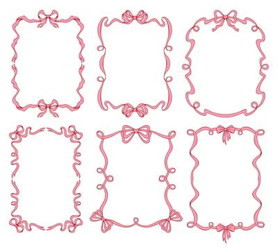 Pink and red coquette frames with wavy ribbons Stock Illustration