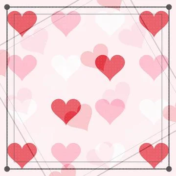 Pink and red heart pattern with geometric frame on white background Valenti.. Stock Illustration