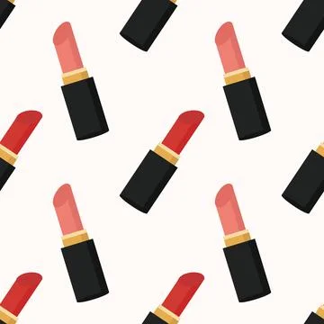 Pink and red lipstick pattern on beige background Stock Illustration