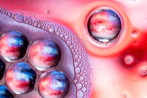 Pink and red macro bubbles with reflections Fotos Stock