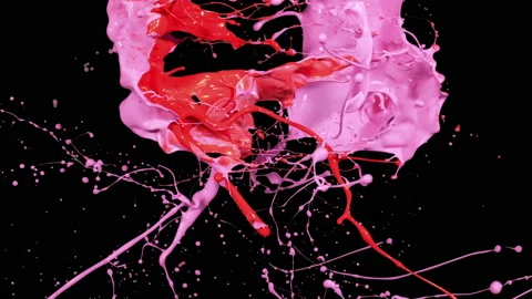 Pink and Red Paint Splatter and Splashing Effects Slow Motion isolated Stock Footage 153115292