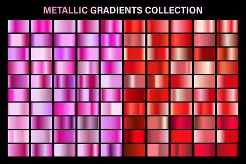 Pink and red ruby glossy gradient, metal foil texture. Color swatch set Stock Illustration