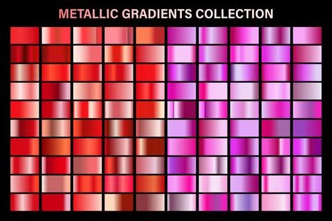 Pink and red ruby glossy gradient, metal foil texture. Color swatch set Stock Illustration