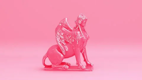Pink and silver rotating sphinx sculpture from Belvedere garden in Vienna Stock Footage 142958919