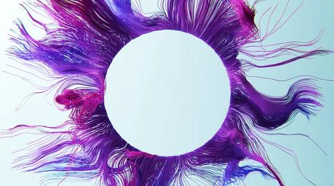 Pink and violet countless threads forming a round frame. 3D illustration. Stock Illustration