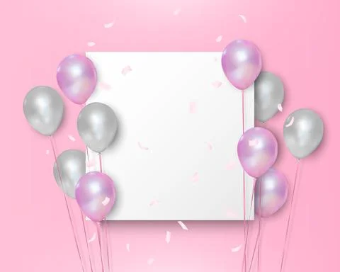 Pink and white balloons on empty wihite background, vector illustration Stock Illustration