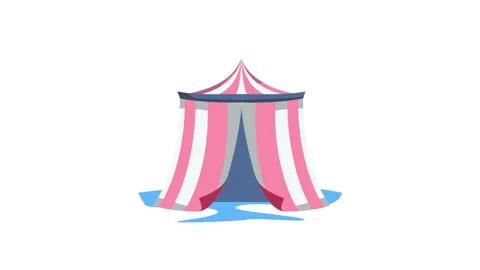 A pink and white circus tent under a night sky with a glowing moon. Stock Footage 332330378