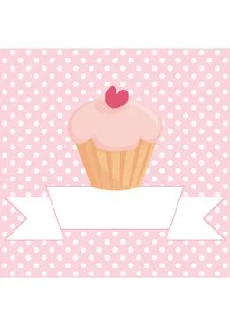 Pink and white cupcake vector card with polka dots Stock Illustration