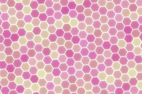 Pink and white honeycomb pattern background with yellow spots Stockillustratie