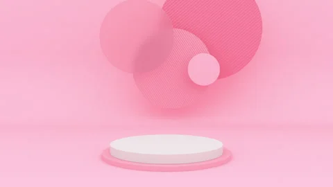 Pink and white podium with floating and moving overlap pink textured circles Stock Footage 249557384