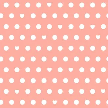Pink and white Seamless repeat pattern that consist of dots and hearts Stock Illustration