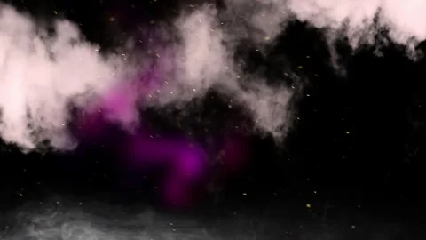 Pink and white smoke clouds swirling against a black background with floating Stock Footage 346214416