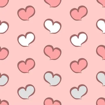 Pink and white vector seamless repeat pattern with hearts hand drawn in a cut Stock Illustration