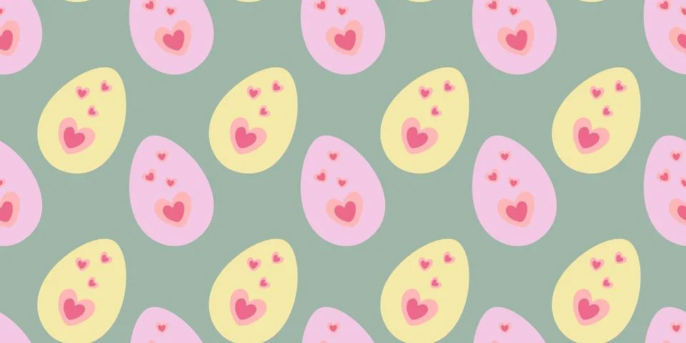 Pink and Yellow Easter Eggs with Heart Shape decor Seamless Pattern Banner Stock Illustration