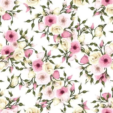 Pink And Yellow Flowers Seamless Pattern Illustration Wallpaper Design. Stock Illustration