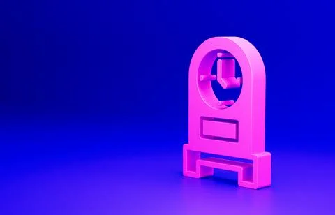 Pink Antique clock icon isolated on blue background. Minimalism concept. 3D Stock Illustration
