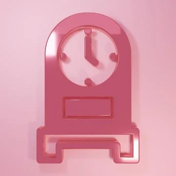 Pink Antique clock icon isolated on pink background. Minimalism concept. 3D.. Illustrazione stock