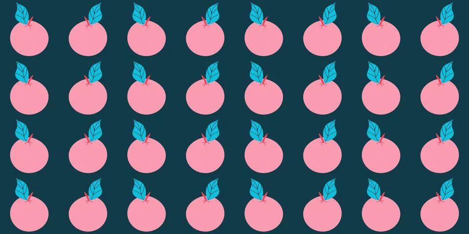Pink Apples Pattern on dark background. Seamless print of Fruit with leaf. Vegan Illustrazione stock