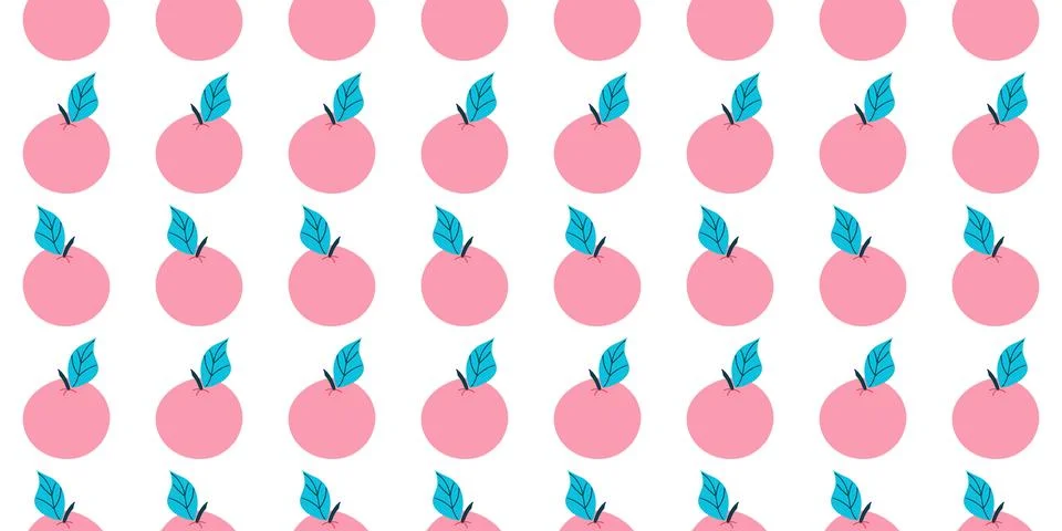 Pink Apples in row Pattern on white background. Seamless symmetrical Fruit print Stock Illustration