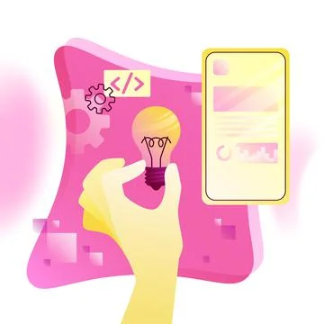 Pink Application Development Illustration. Detailed elements on White Background イラスト素材