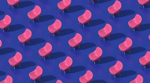 Pink armchair pattern. Blue background. Abstract illustration, 3d render. Stock Illustration