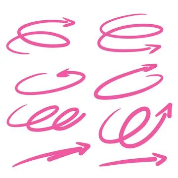 Pink arrow. Abstract oval shape. Zigzag and spiral. Round lines Stock Illustration