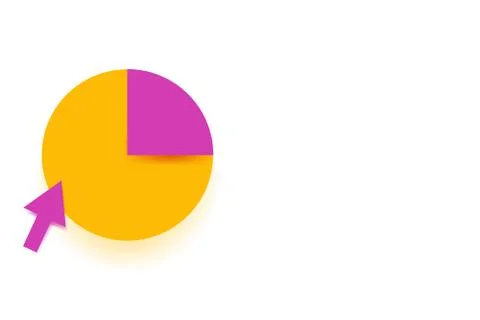 Pink Arrow Cursor Pointing Upward to Two Tone Pie Chart Isolated. Arrowhead Ilustración de archivo