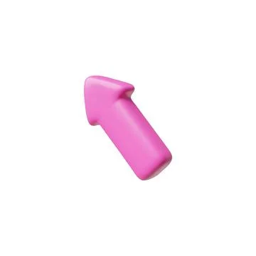 Pink arrow up left diagonal cursor 3d cartoon plastic style icon. Volume arro Stock Illustration