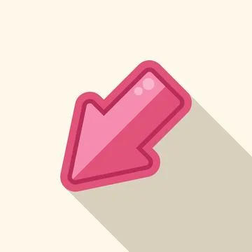 Pink arrow pointing downward with long shadow effect Stock Illustration