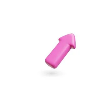 Pink arrow up right diagonal cursor 3D cartoon plastic style icon. Volume arr Stock Illustration