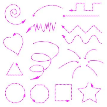 Pink arrows drawn in different forms and directions Stock Illustration