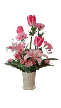 Pink artificial flower vase Stock Photos