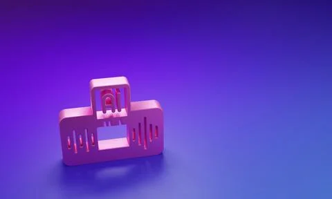 Pink Artificial intelligence AI icon isolated on purple-blue background. Ma.. Illustrazione stock