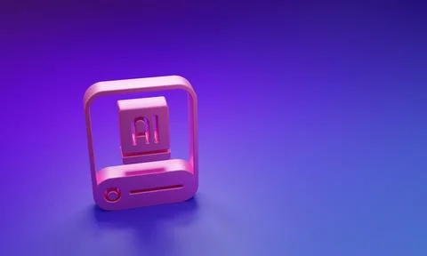 Pink Artificial intelligence AI icon isolated on purple-blue background. Ma.. Foto stock